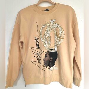 Womens Oversized Tan TRI DRI Sweatshirt with side zippers and Judith Jamison pic